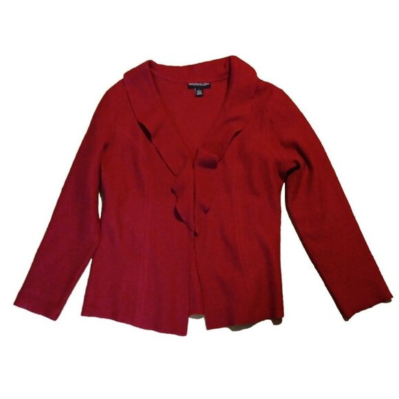 Monterey Bay Clothing Company Sweaters - Monterey Bay Women L Sweater Clasp Front Red Ruffle 100% Boiled Wool Long Sleeve